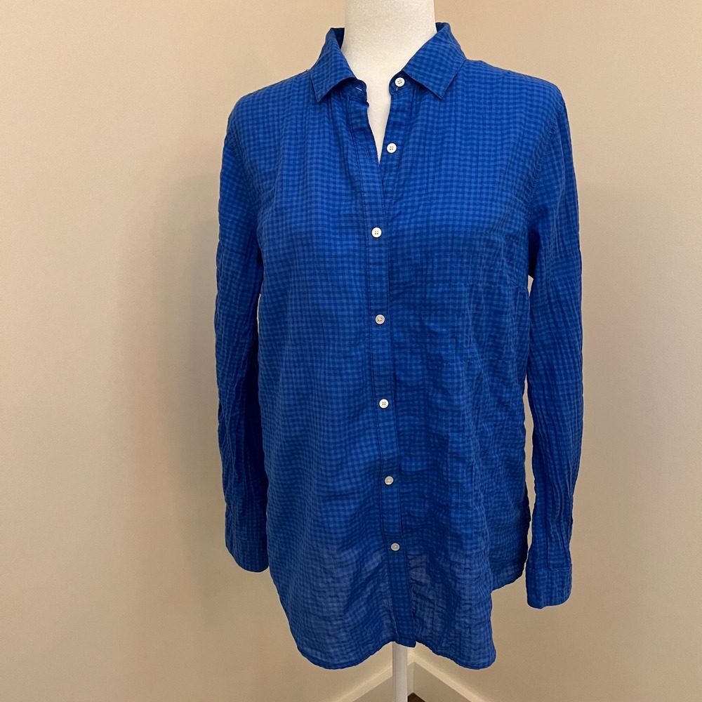 J. McLaughlin Lois crinkle gingham button-down shirt size medium‎ cotton shirt